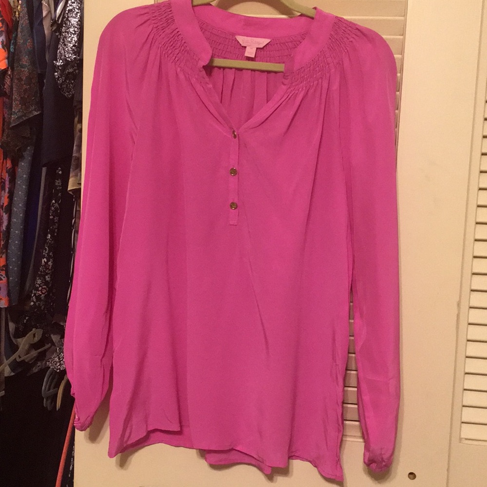 Lily Pulitzer silk Elsa top in hot pink, size M